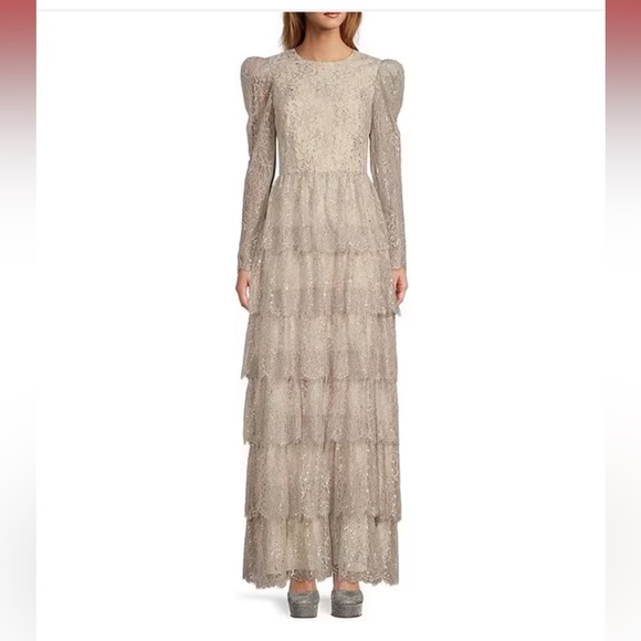 NWT Antonio Melani x Born on Fifth Clara Metallic Lace Tiered Ruffle Max… - Picture 7 of 16